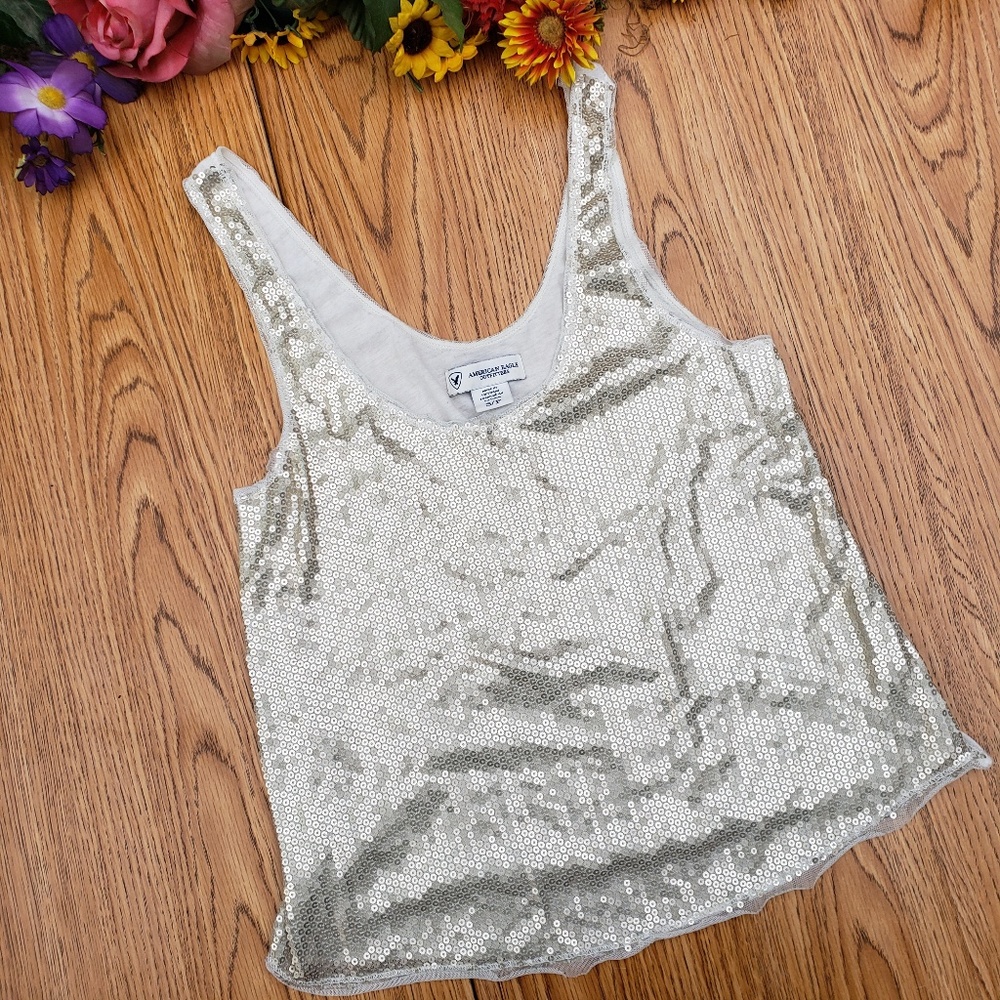 American Eagle Cream Gold Front Crop Top